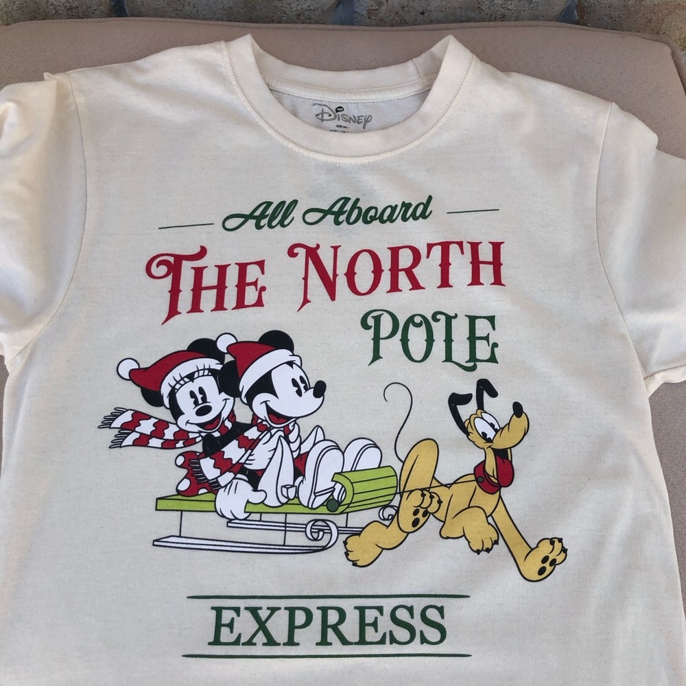 Disney All Aboard The North Pole Express Holidays Light Cream T-shirt Unisex M - Picture 6 of 9